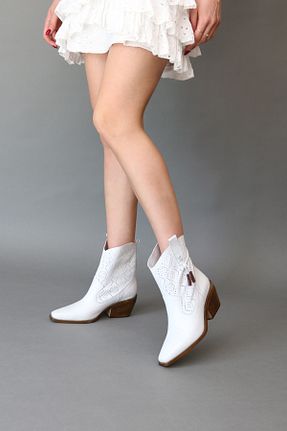 بوت / نیم بوت سفید زنانه چرم خالص Elile Shoes - کد 825811090