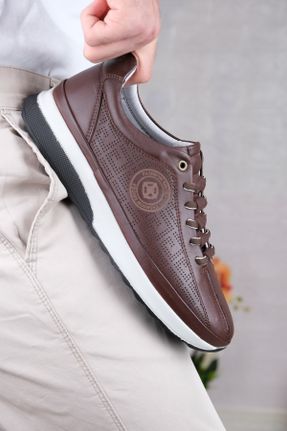 کفش اسنیکر قهوه ای مردانه چرم طبیعی چرم طبیعی کد 816269596