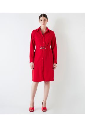لباس قرمز زنانه بافتنی پلی استر رگولار آستین-بلند بیسیک کد 772546489