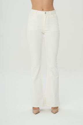 شلوار جین سفید زنانه فاق بلند جین استاندارد کد 743518639