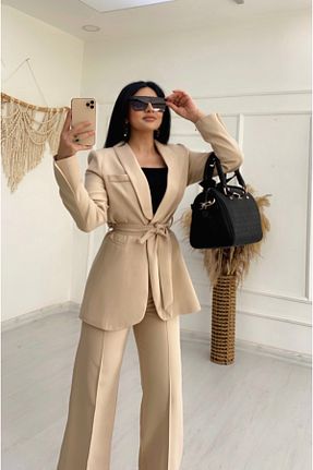ست بالاتنه و پائین تنه بژ زنانه بافتنی BERİ BUTİK - کد 827415664
