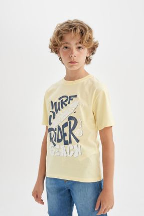 تی شرت زرد بچه گانه رگولار یقه گرد تکی کد 827753267
