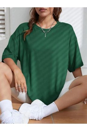 تی شرت سبز زنانه اورسایز یقه گرد پنبه - پلی استر جوان کد 812837432