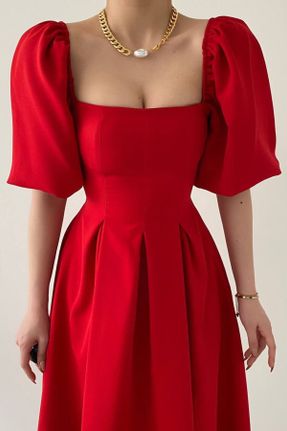 لباس قرمز زنانه بافت رگولار آستین-کوتاه کد 781708150