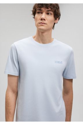 تی شرت آبی مردانه پنبه (نخی) یقه گرد تکی بیسیک کد 830169809