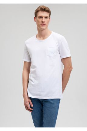 تی شرت سفید مردانه Fitted یقه گرد پنبه (نخی) تکی بیسیک کد 3383172