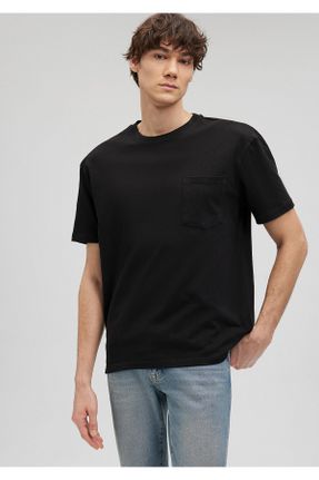 تی شرت مشکی مردانه ریلکس یقه گرد پنبه (نخی) تکی بیسیک کد 36968386
