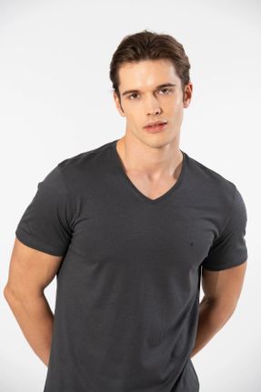 تی شرت طوسی مردانه Fitted یقه هفت مودال- پنبه بیسیک کد 831515132