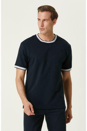 تی شرت سرمه ای مردانه اسلیم فیت یقه گرد پنبه - پلی استر - الاستن کد 830905955