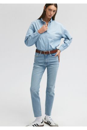 شلوار جین آبی زنانه پاچه ساده فاق بلند پنبه (نخی) کد 683317413