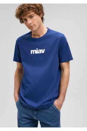 تی شرت آبی مردانه رگولار یقه گرد پنبه (نخی) تکی بیسیک کد 684092731