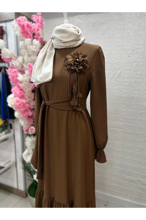 لباس قهوه ای زنانه بافتنی پلی استر قلمی آستین-بلند کد 831612455