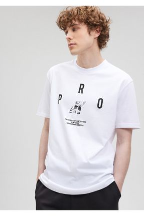 تی شرت سفید مردانه یقه گرد پنبه (نخی) ریلکس تکی کد 810719972