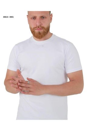تی شرت سفید مردانه اسلیم فیت یقه گرد کد 831412487