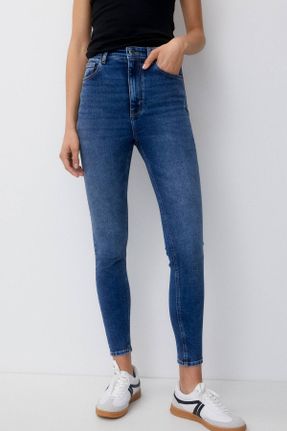شلوار جین آبی زنانه پاچه تنگ سوپر فاق بلند پنبه (نخی) کد 754006696