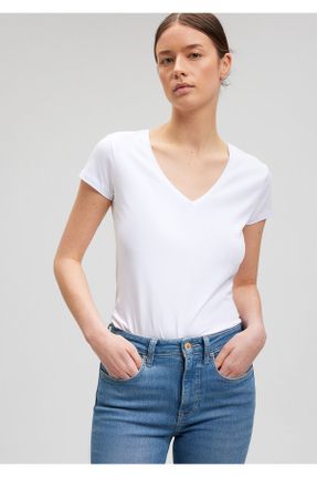 تی شرت سفید زنانه یقه گرد Fitted تکی بیسیک کد 3410331