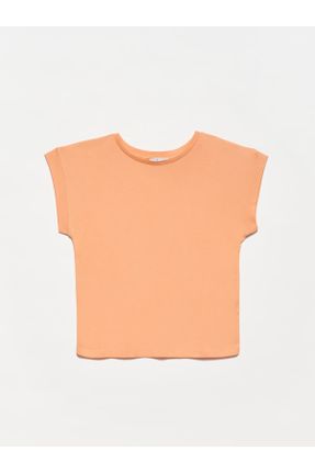 تی شرت نارنجی زنانه رگولار یقه گرد تکی بیسیک کد 831203386
