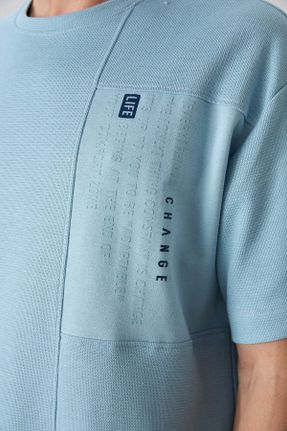 تی شرت آبی مردانه اورسایز یقه گرد پنبه - پلی استر تکی جوان کد 817831265