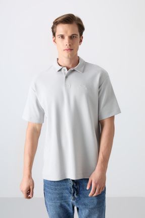 تی شرت طوسی مردانه اورسایز یقه پولو پنبه - پلی استر تکی جوان کد 817830505