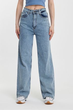 شلوار جین آبی زنانه پاچه گشاد فاق بلند اورسایز جوان بلند کد 802870751