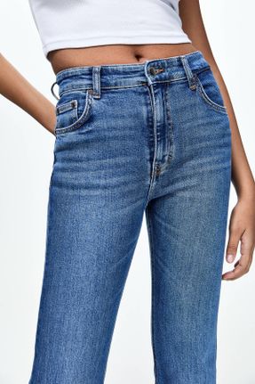 شلوار جین آبی زنانه پاچه اسپانیولی فاق بلند پنبه (نخی) استاندارد کد 801145150
