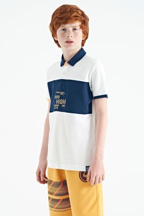 تی شرت سفید بچه گانه رگولار یقه پولو تکی جوان کد 710367246