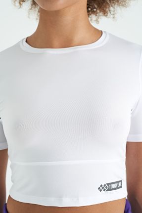 تی شرت سفید زنانه یقه گرد رگولار تکی جوان کد 745948779