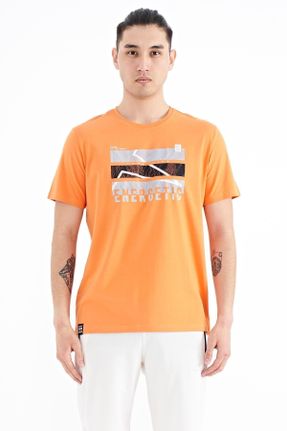 تی شرت نارنجی مردانه رگولار یقه گرد تکی جوان کد 683147804