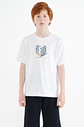 تی شرت سفید بچه گانه اورسایز یقه گرد پنبه - پلی استر تکی جوان کد 712661974