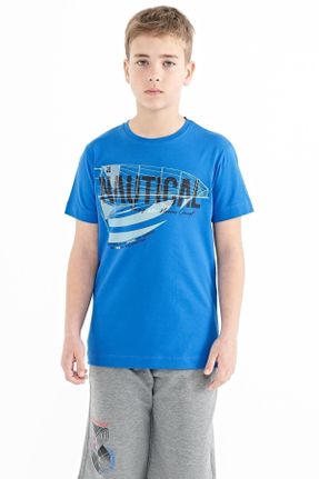 تی شرت آبی بچه گانه رگولار یقه گرد تکی جوان کد 683071869