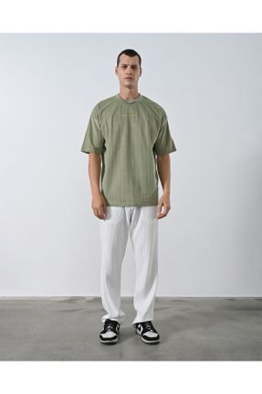 تی شرت سبز مردانه اورسایز یقه گرد پنبه (نخی) تکی طراحی کد 744343838
