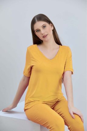 ست لباس راحتی زرد زنانه ویسکون کد 712478413