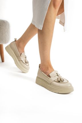 کفش لوفر بژ زنانه چرم طبیعی پاشنه کوتاه ( 4 - 1 cm ) کد 831344852