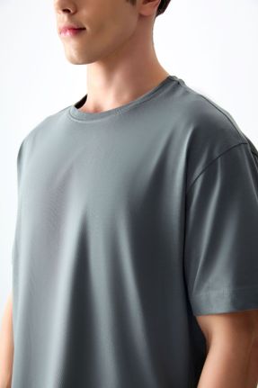 تی شرت خاکی مردانه اورسایز یقه گرد پنبه - پلی استر تکی بیسیک کد 808520923