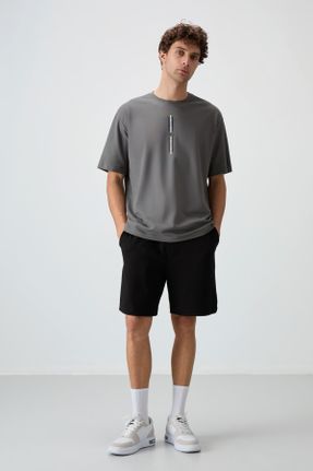 تی شرت طوسی مردانه یقه گرد اورسایز پنبه - پلی استر تکی جوان کد 815771187