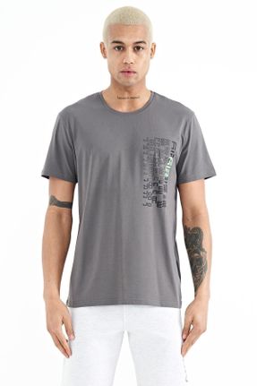 تی شرت طوسی مردانه یقه گرد پنبه - پلی استر رگولار تکی جوان کد 683153587