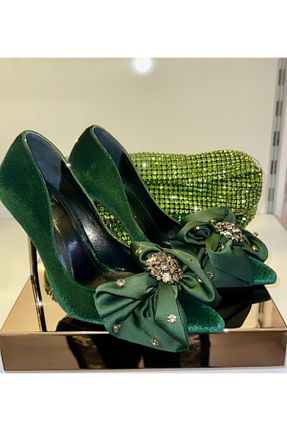 کفش استایلتو سبز پاشنه نازک پاشنه بلند ( +10 cm) کد 808332079