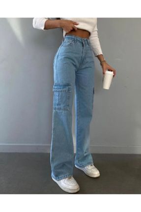 شلوار جین آبی زنانه پاچه گشاد فاق بلند جین کد 792142646