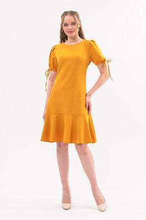لباس زرد زنانه بافتنی پلی استر گلوژ آستین-کوتاه کد 176232621