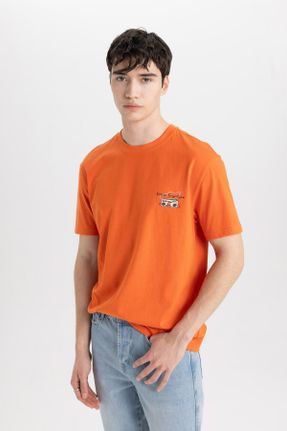 تی شرت نارنجی مردانه یقه گرد رگولار تکی کد 818214365