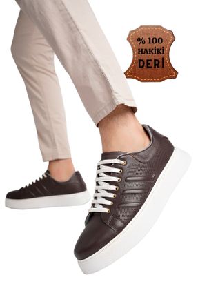 کفش کژوال قهوه ای مردانه چرم طبیعی پاشنه متوسط ( 5 - 9 cm ) پاشنه پر کد 827398054