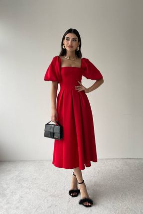 لباس قرمز زنانه بافت رگولار آستین-کوتاه کد 781708150
