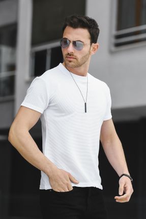 تی شرت سفید مردانه رگولار یقه گرد تکی طراحی کد 706171842