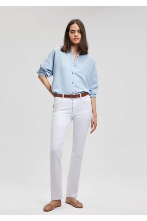 شلوار جین سفید زنانه پاچه ساده فاق بلند پنبه (نخی) کد 830343576