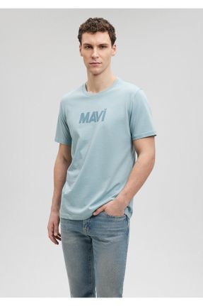 تی شرت آبی مردانه اسلیم فیت یقه گرد پنبه (نخی) تکی کد 289325832