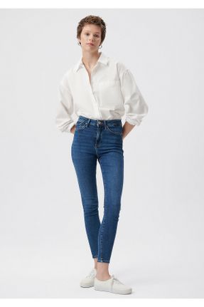 شلوار جین آبی زنانه پاچه تنگ فاق بلند الاستن کد 81513572