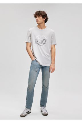 تی شرت طوسی مردانه پنبه (نخی) رگولار یقه گرد تکی کد 242361035