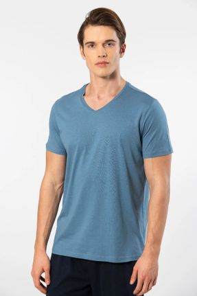تی شرت سرمه ای مردانه یقه هفت مودال- پنبه Fitted بیسیک کد 831041729