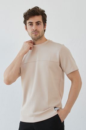 تیشرت بژ مردانه اسلیم فیت RAVANELLI - کد 830848873