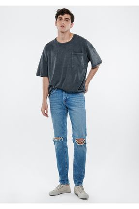 شلوار جین آبی مردانه پاچه تنگ پنبه (نخی) استاندارد کد 728477488